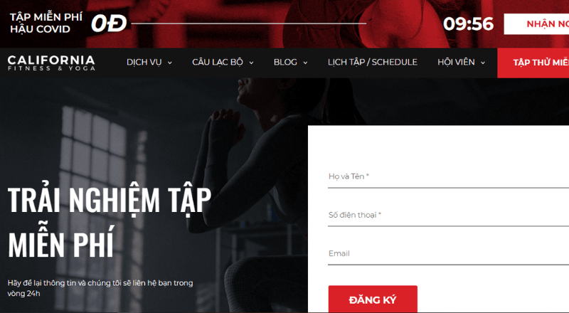thiết kế website phòng tập gym