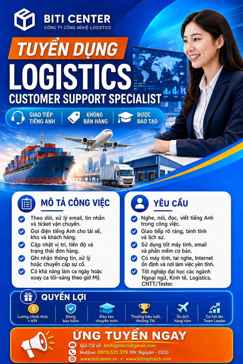 BITI CENTER tuyển dụng Logistics Customer Support Specialist